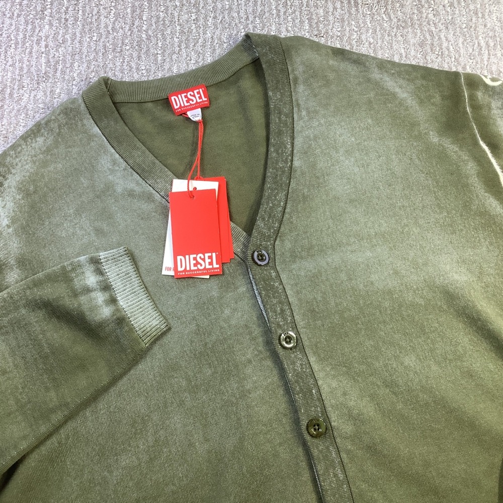 Diesel K Larence Cardigan B‎ Knitwear Distressed Olive Green Sweater Men L NWT